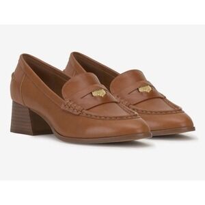 VINCE CAMUTO Carissla Leather Block Heel Loafers Golden Walnut BROWN Size 8.5 M